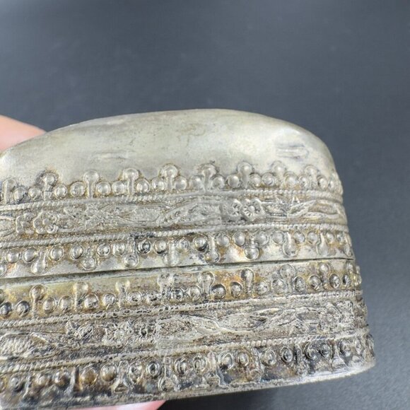 Vintage Silver Plated Trinket Box Holder Multicolor Porcelain Top Floral Pattern - Picture 5 of 12